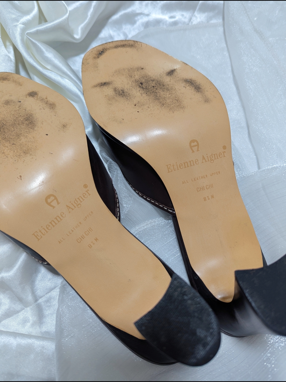 Etienne Aigner Brown Leather Buckle Mule Heels - Picture 5 of 5